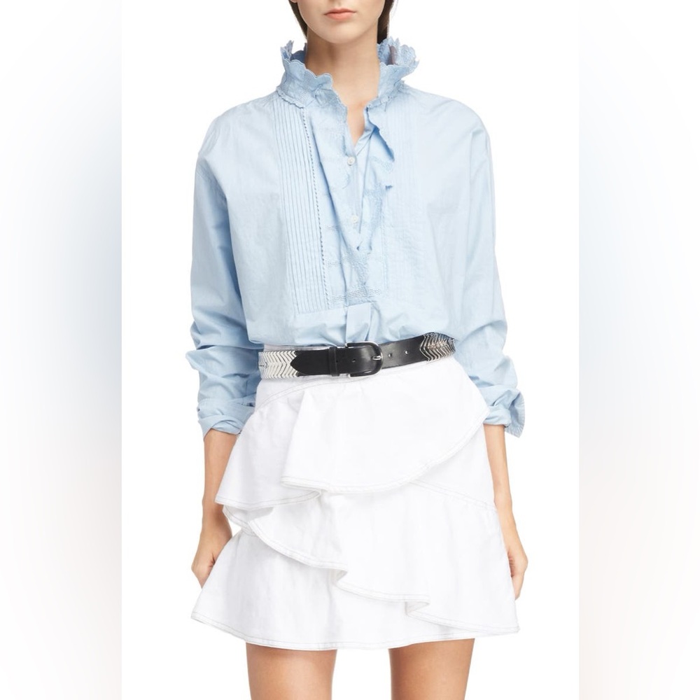 NWT Isabel Marant Étoile Mora Embroidered Ruffle Neck Blouse